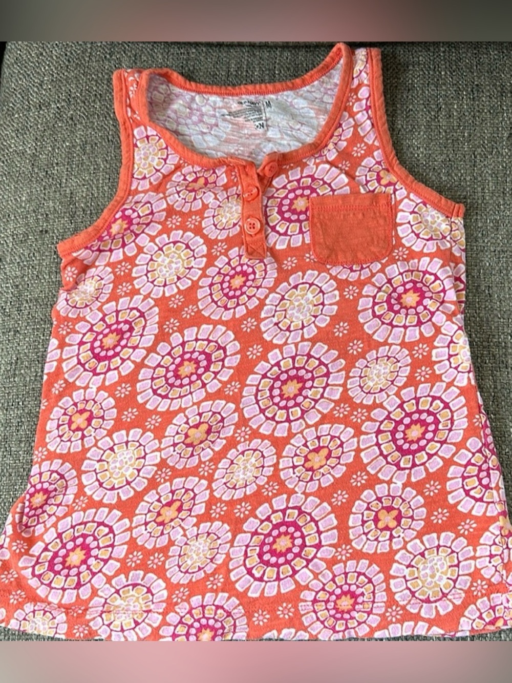 Old Navy Girls Orange Pink Floral Burst Henley Tank Top Pocket Shirt Size M 8